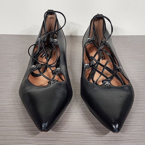 Halogen 'Owen' Pointy Toe Ghillie Flat Black Leather Womens Size 7.5 M - Picture 2 of 12